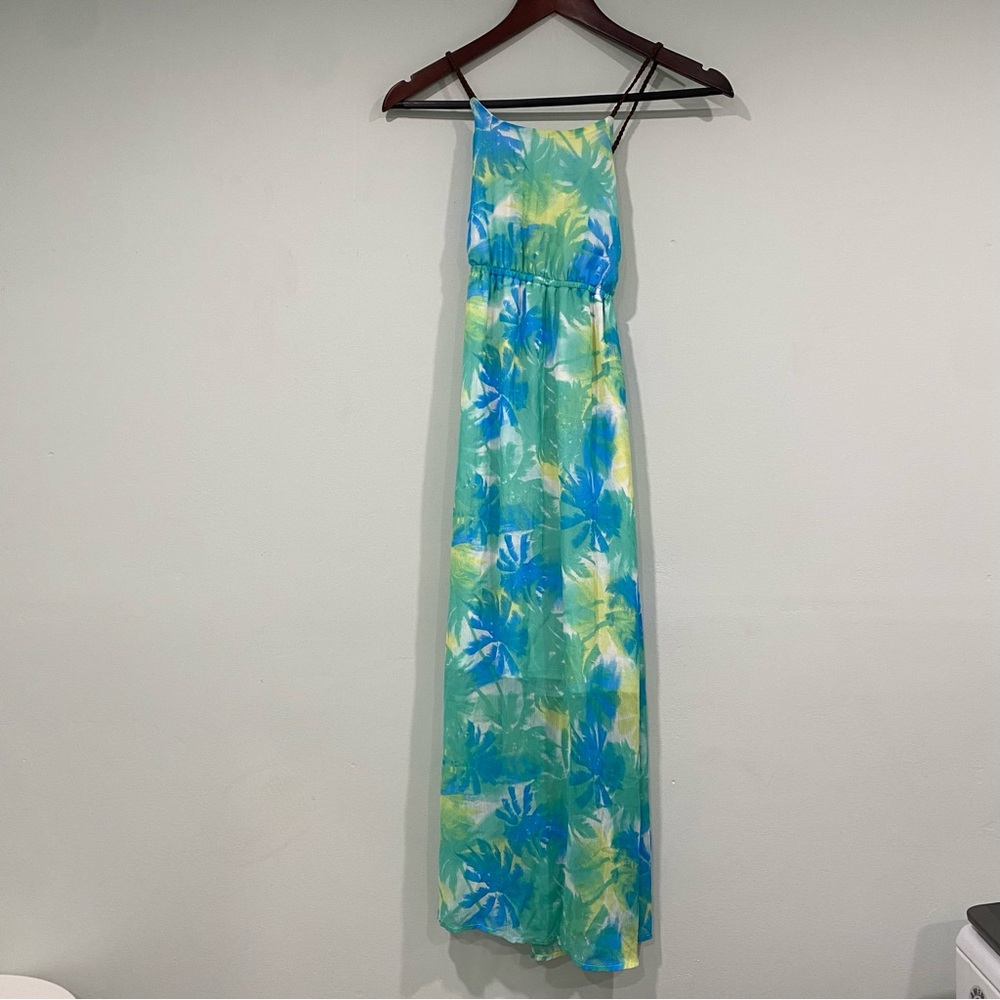 Route 66 Girls Palm Tree Green Yellow Blue Dress Size L (10/12)